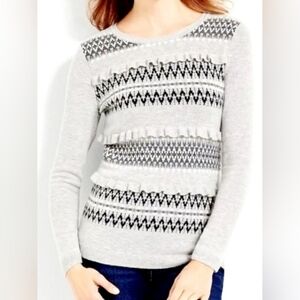 Talbots Women's Lambswool Blend Sweater Nordic Isle Pattern Ruffle Decor Medium